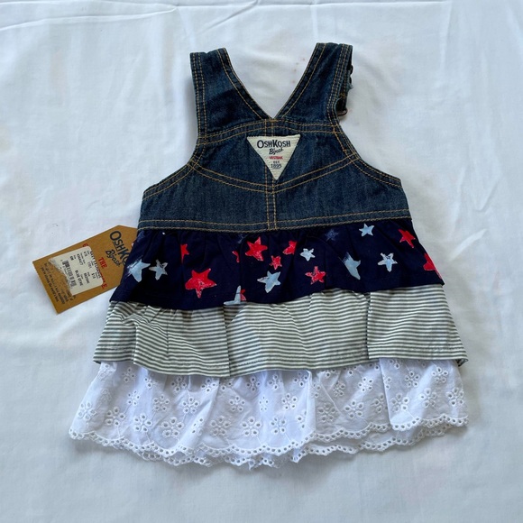 BNWT OshKosh B'gosh Tiered Ruffle & Eyelet Jumper Dress, 6 Months - Picture 2 of 2